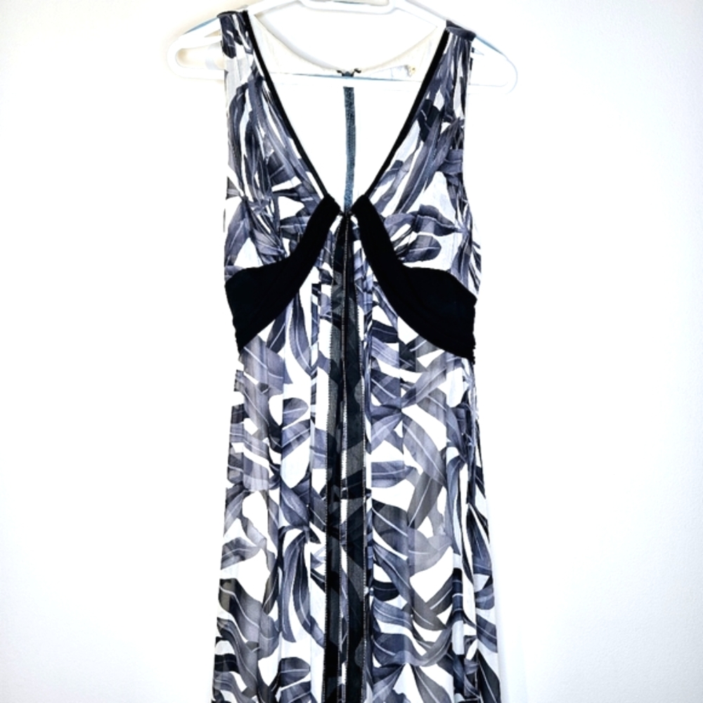 NWOT Badgley Mishka Silk Black White Maxi Gown